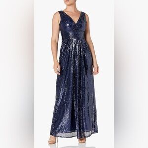 Kate Kasin | navy blue v neck sequin maxi dress special occasion size: 12